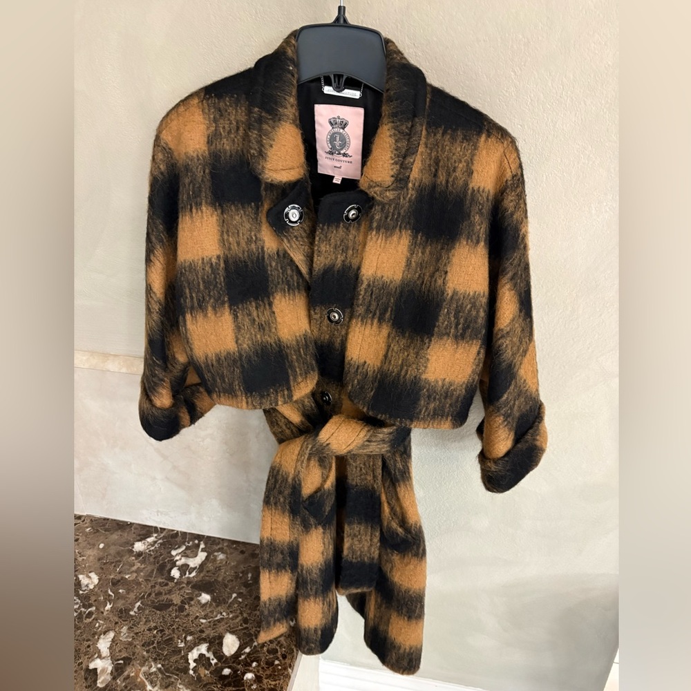 Juicy Couture Black and Tan Plaid Chelsea Coat
